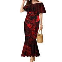 Hawaii Mermaid Dress Fish Hook Tattoo Mix Polynesian Plumeria Red Version LT14 Women Red - Polynesian Pride