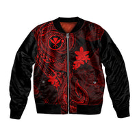 Hawaii Sleeve Zip Bomber Jacket Fish Hook Tattoo Mix Polynesian Plumeria Red Version LT14 Unisex Red - Polynesian Pride