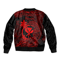 Hawaii Sleeve Zip Bomber Jacket Fish Hook Tattoo Mix Polynesian Plumeria Red Version LT14 - Polynesian Pride