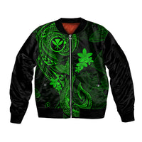Hawaii Sleeve Zip Bomber Jacket Fish Hook Tattoo Mix Polynesian Plumeria Green Version LT14 Unisex Green - Polynesian Pride