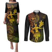 Hawaii Couples Matching Puletasi Dress and Long Sleeve Button Shirts Hula Girl Mix Polynesian Plumeria Reggae Version LT14 Reggae - Polynesian Pride