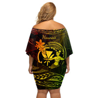 Hawaii Off Shoulder Short Dress Hula Girl Mix Polynesian Plumeria Reggae Version LT14 - Polynesian Pride