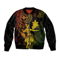 Hawaii Sleeve Zip Bomber Jacket Hula Girl Mix Polynesian Plumeria Reggae Version LT14 Unisex Reggae - Polynesian Pride