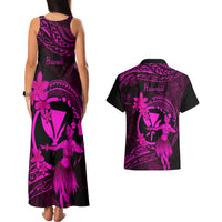 Hawaii Couples Matching Tank Maxi Dress and Hawaiian Shirt Hula Girl Mix Polynesian Plumeria Pink Version LT14 - Polynesian Pride
