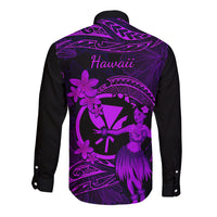 Hawaii Long Sleeve Button Shirt Hula Girl Mix Polynesian Plumeria Purple Version LT14 - Polynesian Pride