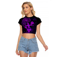 Hawaii Raglan Cropped T Shirt Hula Girl Mix Polynesian Plumeria Purple Version LT14 Female Purple - Polynesian Pride