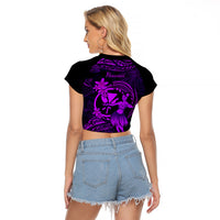 Hawaii Raglan Cropped T Shirt Hula Girl Mix Polynesian Plumeria Purple Version LT14 - Polynesian Pride
