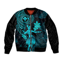 Hawaii Bomber Jacket Hula Girl Mix Polynesian Plumeria Turquoise Version LT14 Unisex Turquoise - Polynesian Pride