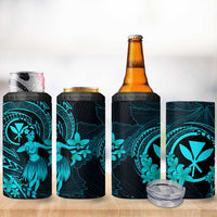 Hawaii 4 in 1 Can Cooler Tumbler Hula Girl Mix Polynesian Plumeria Turquoise Version