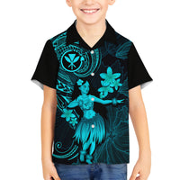 Hawaii Family Matching Puletasi Dress and Hawaiian Shirt Hula Girl Mix Polynesian Plumeria Turquoise Version LT14 Son's Shirt Turquoise - Polynesian Pride