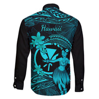 Hawaii Family Matching Short Sleeve Bodycon Dress and Hawaiian Shirt Hula Girl Mix Polynesian Plumeria Turquoise Version LT14 - Polynesian Pride