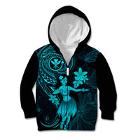 Hawaii Kid Hoodie Hula Girl Mix Polynesian Plumeria Turquoise Version LT14 - Polynesian Pride