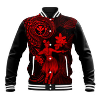 Hawaii Baseball Jacket Hula Girl Mix Polynesian Plumeria Red Version LT14 Unisex Red - Polynesian Pride