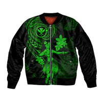 Hawaii Sleeve Zip Bomber Jacket Hula Girl Mix Polynesian Plumeria Green Version LT14 Unisex Green - Polynesian Pride