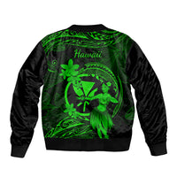 Hawaii Sleeve Zip Bomber Jacket Hula Girl Mix Polynesian Plumeria Green Version LT14 - Polynesian Pride