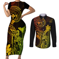 Hawaii Couples Matching Short Sleeve Bodycon Dress and Long Sleeve Button Shirts King Kamehameha Mix Polynesian Plumeria Reggae Version LT14 Reggae - Polynesian Pride