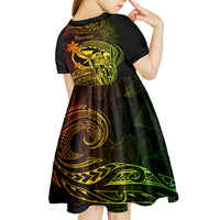 Hawaii Kid Short Sleeve Dress King Kamehameha Mix Polynesian Plumeria Reggae Version LT14 - Polynesian Pride