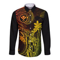 Hawaii Long Sleeve Button Shirt King Kamehameha Mix Polynesian Plumeria Reggae Version LT14 Unisex Reggae - Polynesian Pride