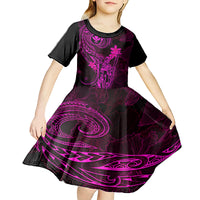 Hawaii Kid Short Sleeve Dress King Kamehameha Mix Polynesian Plumeria Pink Version LT14 - Polynesian Pride