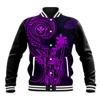 Hawaii Baseball Jacket King Kamehameha Mix Polynesian Plumeria Purple Version LT14 Unisex Purple - Polynesian Pride