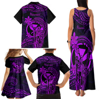 Hawaii Family Matching Tank Maxi Dress and Hawaiian Shirt King Kamehameha Mix Polynesian Plumeria Purple Version LT14 - Polynesian Pride