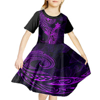 Hawaii Kid Short Sleeve Dress King Kamehameha Mix Polynesian Plumeria Purple Version LT14 - Polynesian Pride