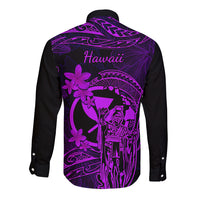 Hawaii Long Sleeve Button Shirt King Kamehameha Mix Polynesian Plumeria Purple Version LT14 - Polynesian Pride