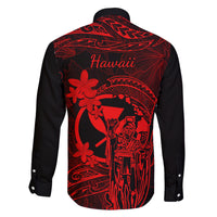 Hawaii Family Matching Long Sleeve Bodycon Dress and Hawaiian Shirt King Kamehameha Mix Polynesian Plumeria Red Version LT14 - Polynesian Pride