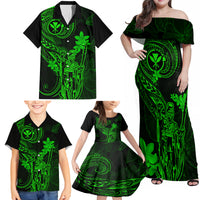 Hawaii Family Matching Off Shoulder Maxi Dress and Hawaiian Shirt King Kamehameha Mix Polynesian Plumeria Green Version LT14 - Polynesian Pride