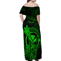 Hawaii Family Matching Off Shoulder Maxi Dress and Hawaiian Shirt King Kamehameha Mix Polynesian Plumeria Green Version LT14 - Polynesian Pride