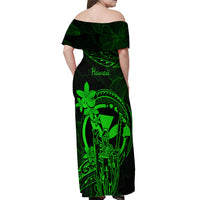 Hawaii Off Shoulder Maxi Dress King Kamehameha Mix Polynesian Plumeria Green Version LT14 - Polynesian Pride
