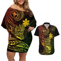 Hawaii Couples Matching Off Shoulder Short Dress and Hawaiian Shirt Pineapple Mix Polynesian Plumeria Reggae Version LT14 Reggae - Polynesian Pride