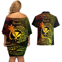 Hawaii Couples Matching Off Shoulder Short Dress and Hawaiian Shirt Pineapple Mix Polynesian Plumeria Reggae Version LT14 - Polynesian Pride