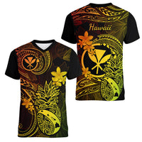 Hawaii Women V Neck T Shirt Pineapple Mix Polynesian Plumeria Reggae Version LT14 - Polynesian Pride
