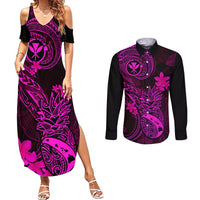Hawaii Couples Matching Summer Maxi Dress and Long Sleeve Button Shirts Pineapple Mix Polynesian Plumeria Pink Version LT14 Pink - Polynesian Pride