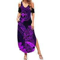 Hawaii Summer Maxi Dress Pineapple Mix Polynesian Plumeria Purple Version LT14 Women Purple - Polynesian Pride