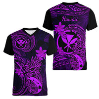 Hawaii Women V Neck T Shirt Pineapple Mix Polynesian Plumeria Purple Version LT14 - Polynesian Pride