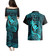 Hawaii Couples Matching Puletasi Dress and Hawaiian Shirt Pineapple Mix Polynesian Plumeria Turquoise Version LT14 - Polynesian Pride