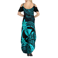 Hawaii Family Matching Summer Maxi Dress and Hawaiian Shirt Pineapple Mix Polynesian Plumeria Turquoise Version LT14 - Polynesian Pride