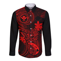 Hawaii Long Sleeve Button Shirt Pineapple Mix Polynesian Plumeria Red Version LT14 Unisex Red - Polynesian Pride