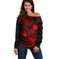 Hawaii Off Shoulder Sweater Pineapple Mix Polynesian Plumeria Red Version LT14 Women Red - Polynesian Pride