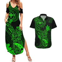 hawaii-couples-matching-summer-maxi-dress-and-hawaiian-shirt-pineapple-mix-polynesian-plumeria-green-version