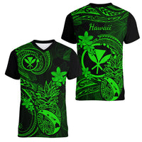 hawaii-women-v-neck-t-shirt-pineapple-mix-polynesian-plumeria-green-version