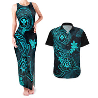 hawaii-couples-matching-tank-maxi-dress-and-hawaiian-shirt-shaka-tattoo-mix-polynesian-plumeria-turquoise-version