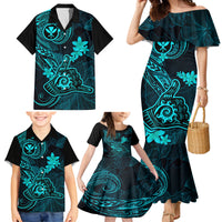 hawaii-family-matching-mermaid-dress-and-hawaiian-shirt-shaka-tattoo-mix-polynesian-plumeria-turquoise-version