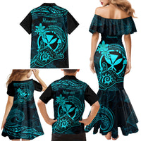hawaii-family-matching-mermaid-dress-and-hawaiian-shirt-shaka-tattoo-mix-polynesian-plumeria-turquoise-version