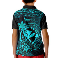 Hawaii Kid Polo Shirt Shaka Tattoo Mix Polynesian Plumeria Turquoise Version LT14 - Polynesian Pride