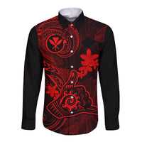 hawaii-long-sleeve-button-shirt-shaka-tattoo-mix-polynesian-plumeria-red-version