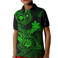 Hawaii Kid Polo Shirt Shaka Tattoo Mix Polynesian Plumeria Green Version LT14 Kid Green - Polynesian Pride