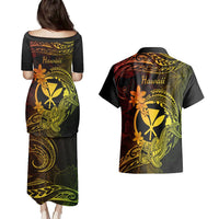 Hawaii Couples Matching Puletasi Dress and Hawaiian Shirt Hammerhead Shark Tattoo Mix Polynesian Plumeria Reggae Version LT14 - Polynesian Pride